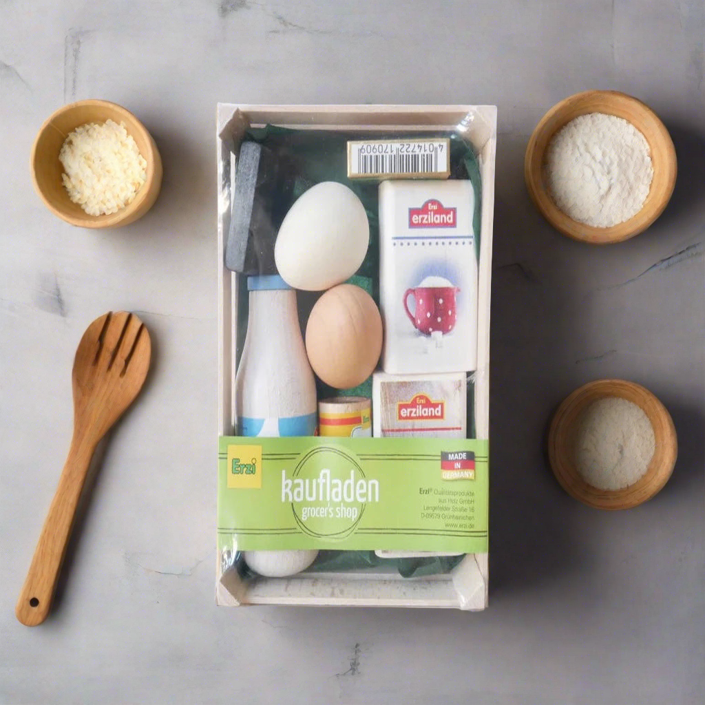 Baking ingredients wooden food set